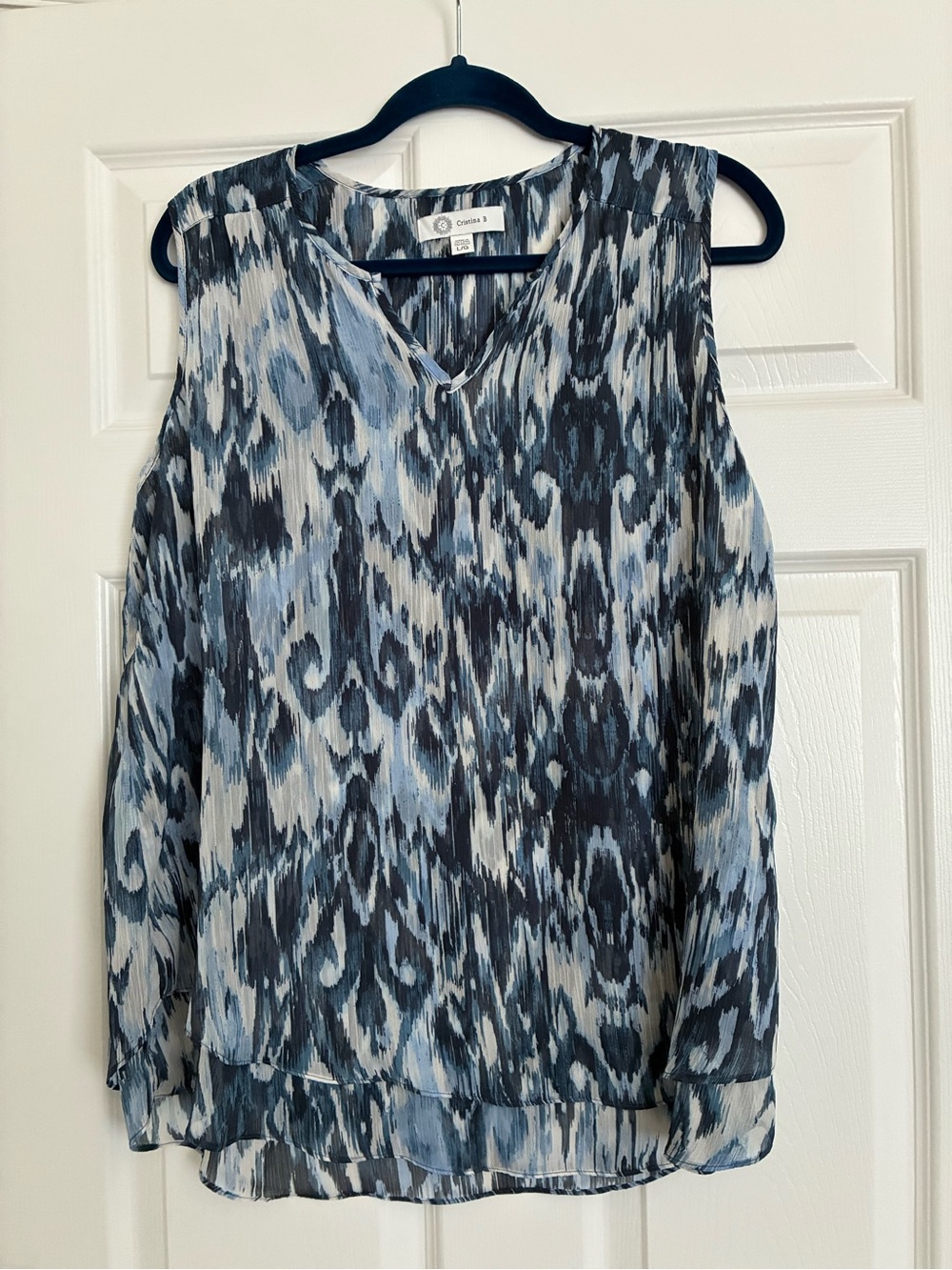 Christina Blue and Gray Printed Sleeveless V-Neck Camisole